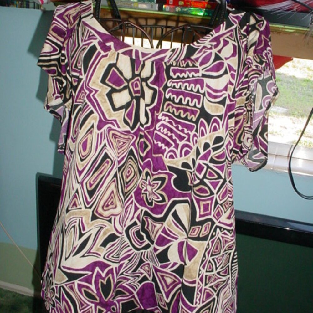 NIC & DOM Stretch Purple Black Floral Stretch Blouse XL